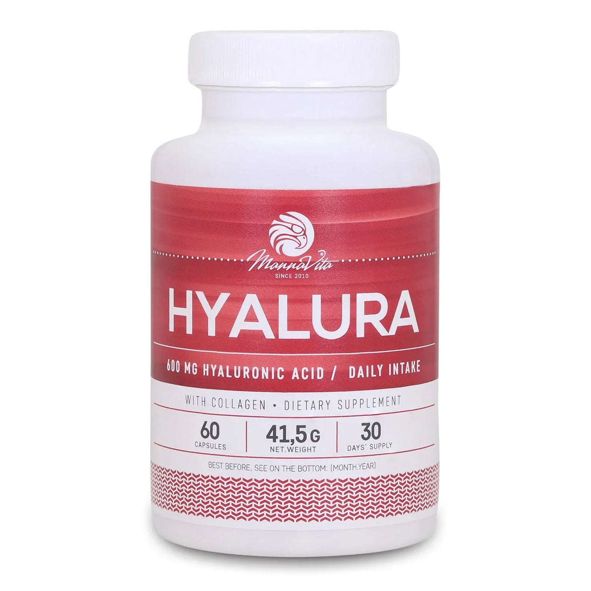 Hyalura 600 mg hyaluronic acid + collagen capsules • 60 pcs. - Mannavita