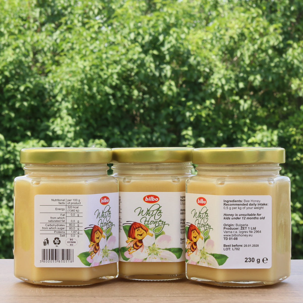 Bilbo raw sirovi bijeli med • 230 g