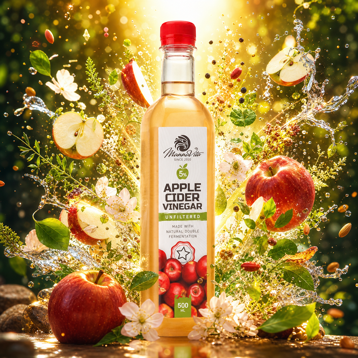 Mannavita nefiltrirani Jabučni Ocat s dvostrukom fermentacijom • 500 ml