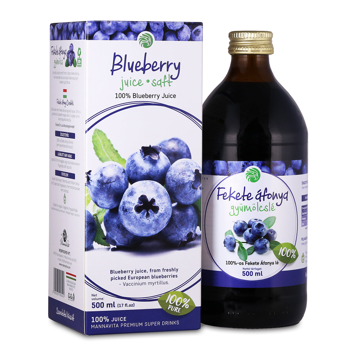 Mannavita • Sok od Borovnice, 100% cijeđeni čisti sok • 500 ml