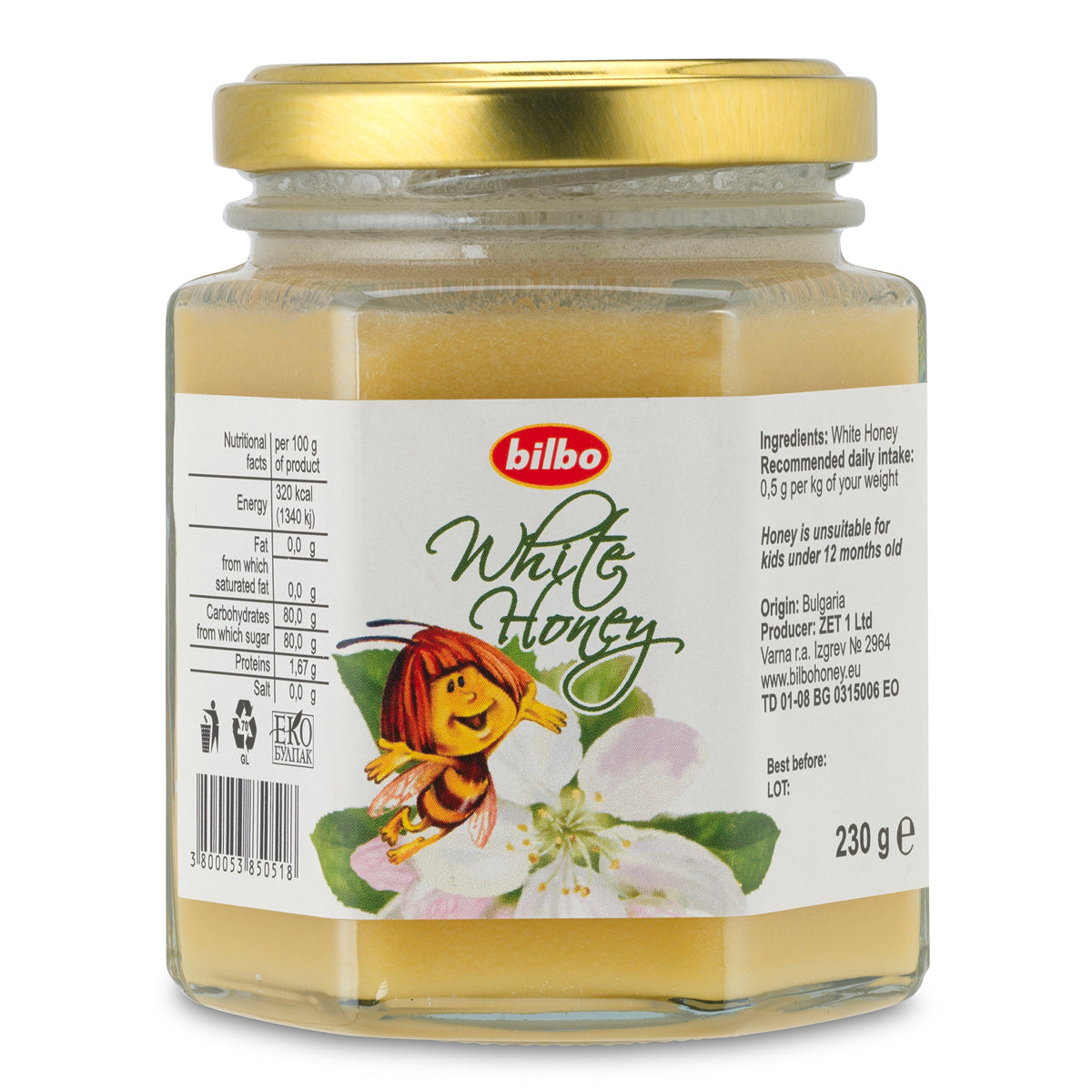 Bilbo raw sirovi bijeli med • 230 g